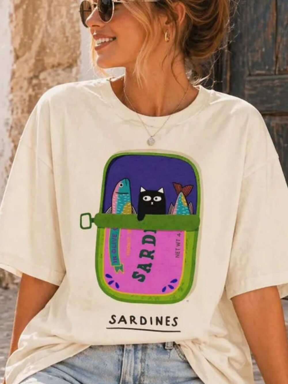 Graphic Summer Shirt, Ocean Vibes Tee, Funny Sardines Shirt